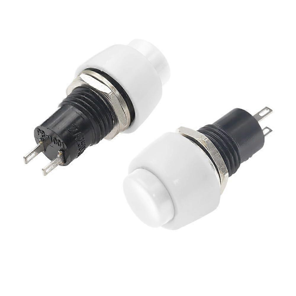 6PC DS451 White Round Push Button Switch 250V 2A with Durable Copper Pins and 10mm Mount