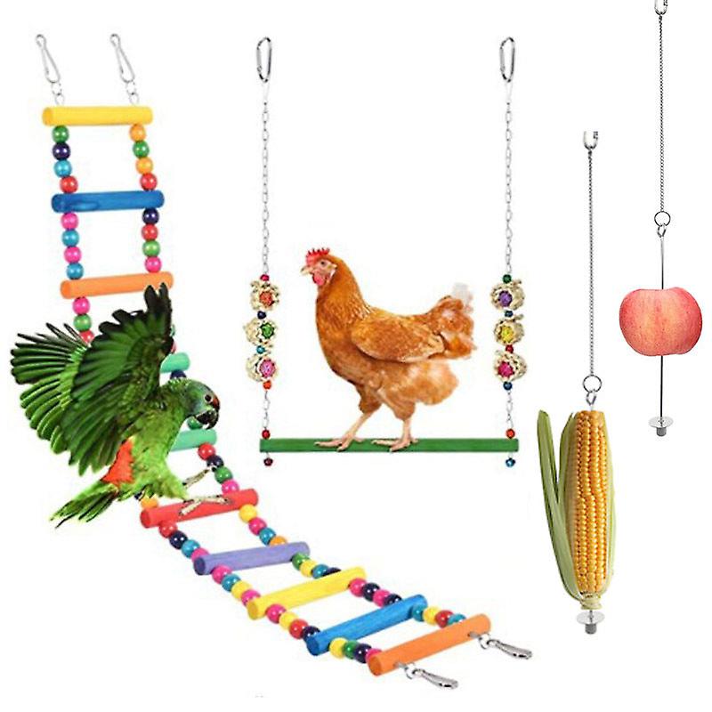 Safe Non-toxic Bird Toys Pet Chicken Parrot Foraging Set Ladder Swing Vegetable And Fruit Fork Combination