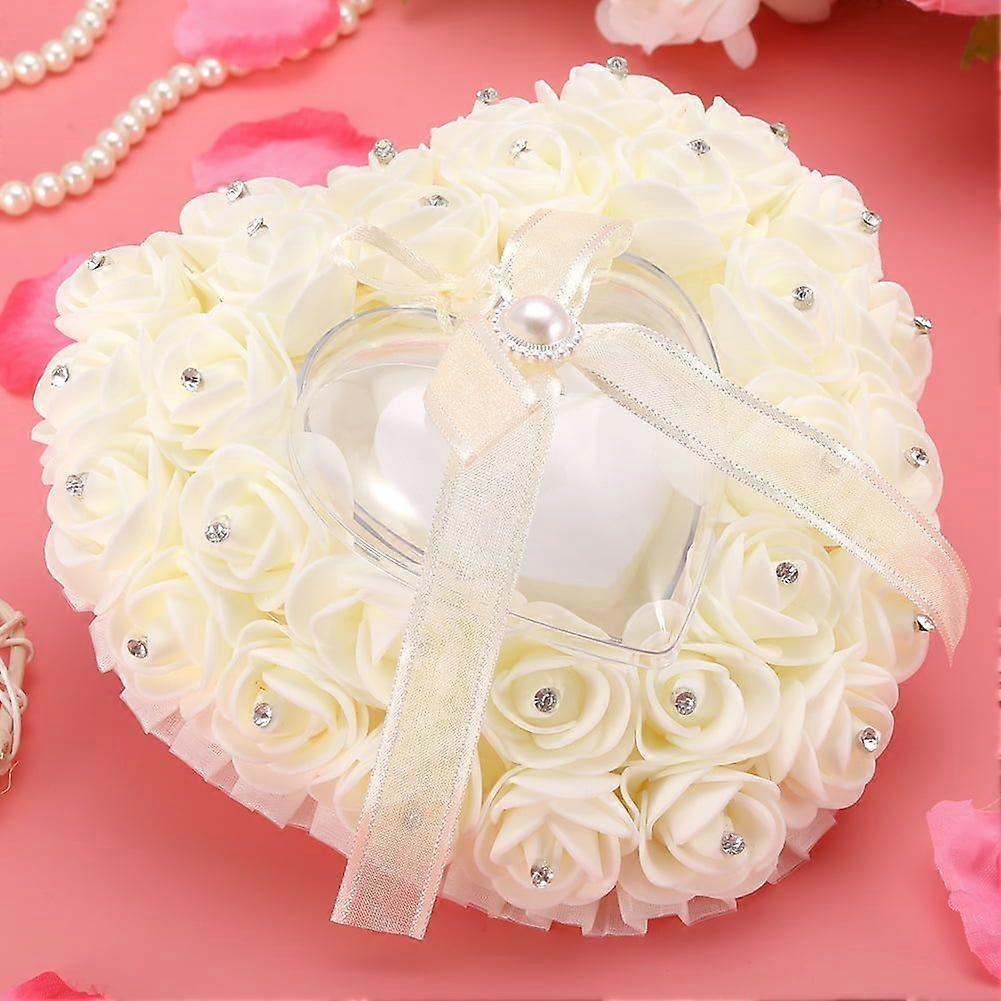 Romantic Heart shaped Wedding Ring Box Rose Rhinestone Decor Ring Pillow