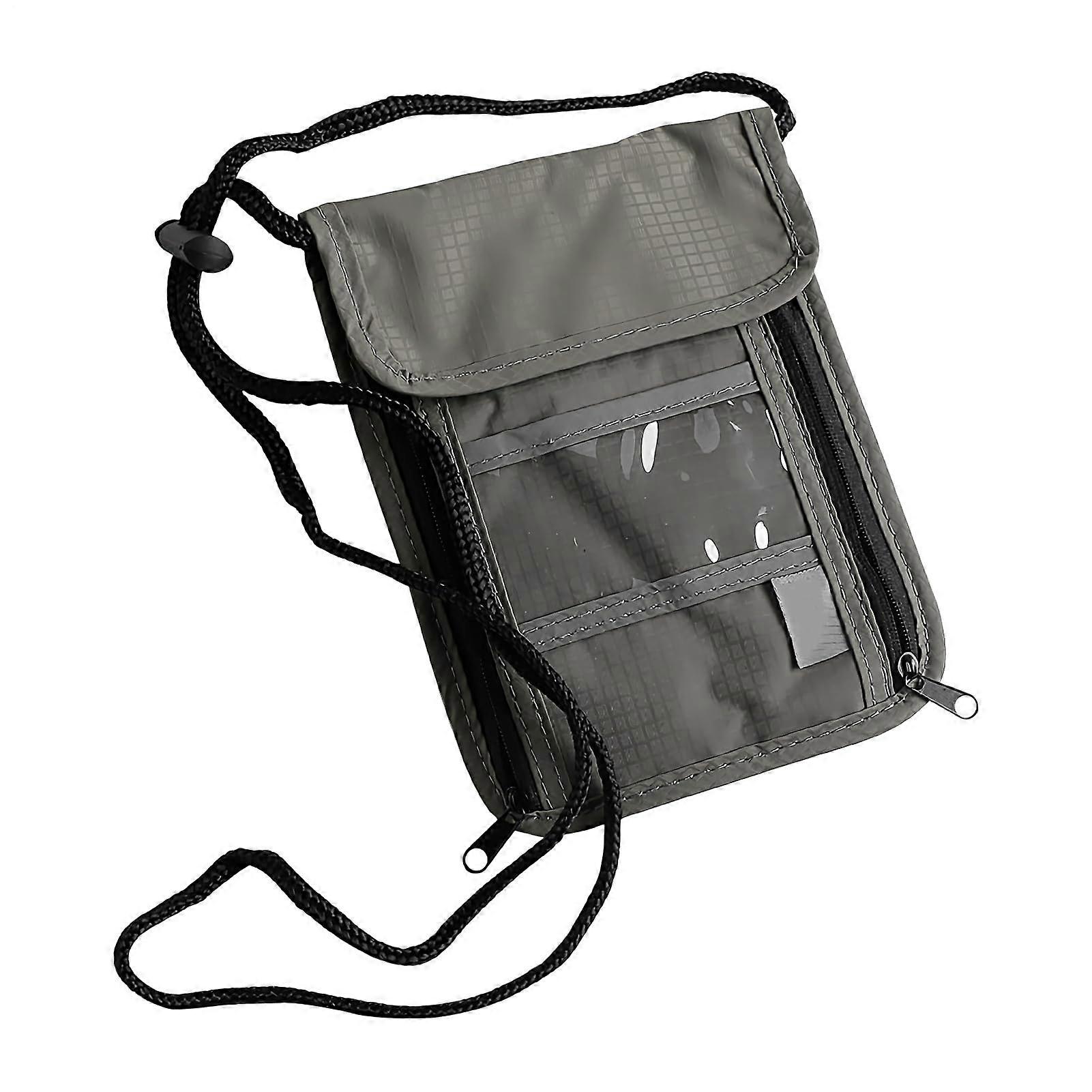 Travel Neck Wallet RFID Blocking Passport Holder with AntiTheft Lock and Adjustable Strap, Gray