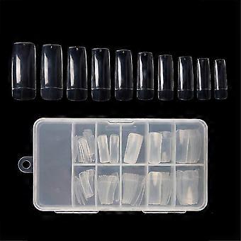 Clear Acrylic Coffin Nail Tips 100pcs Half Cover Ballerina Shape for Salon or DIY Nail Art