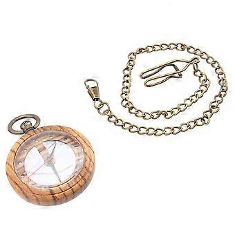 Retro quartz zakhorloge met houten ketting voor mannen en vrouwen in lichtbruine kleur, dat tevens als decoratief uurwerk dient (1 set).