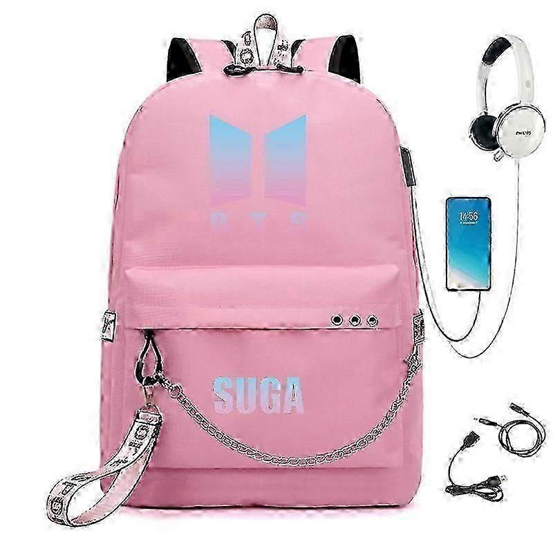 Mochila BTS USB Carregando Bolsa Escolar