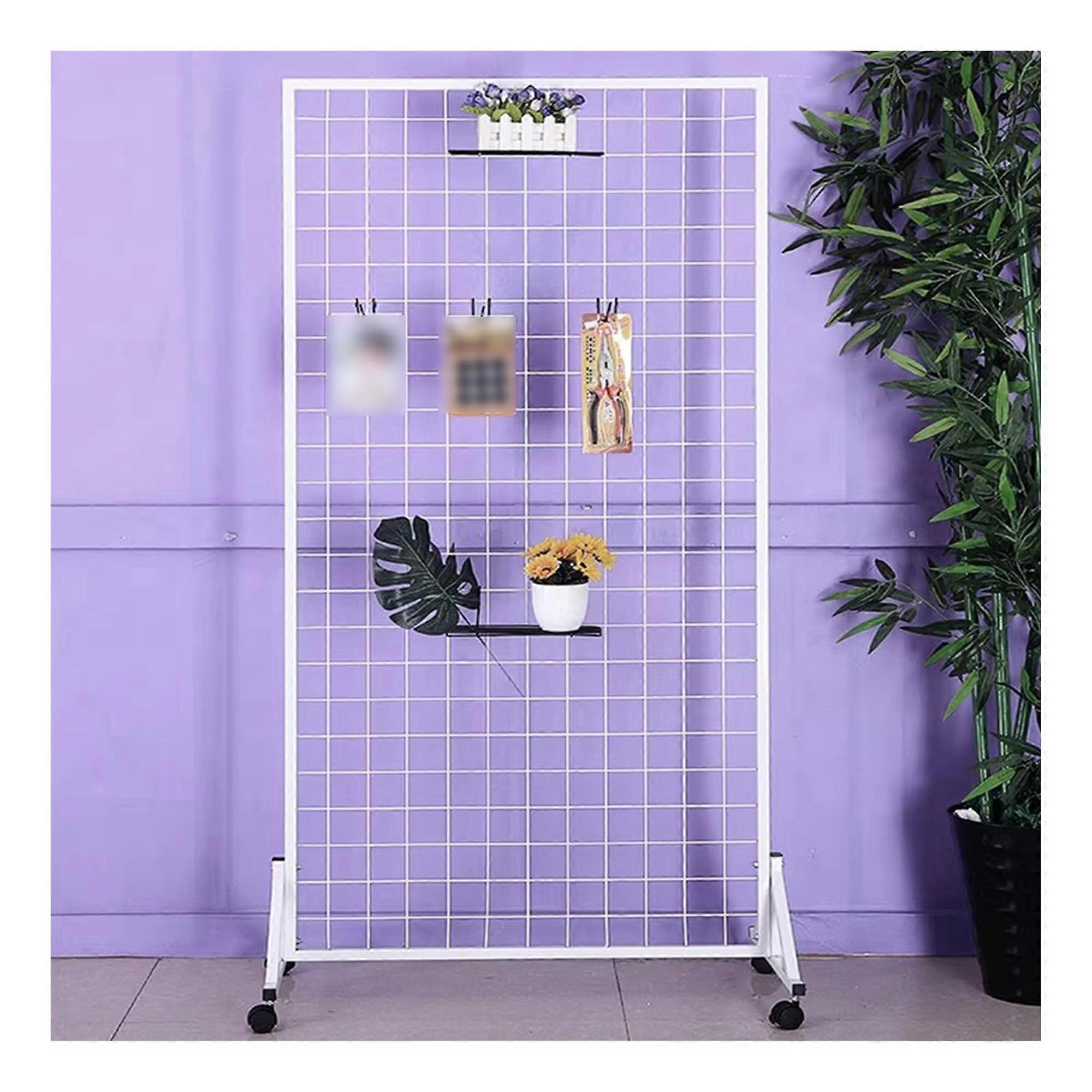 White Wire Grid Panel Tower 60x160CM with 30 Hooks, Movable Gridwall Display Stand for Retail