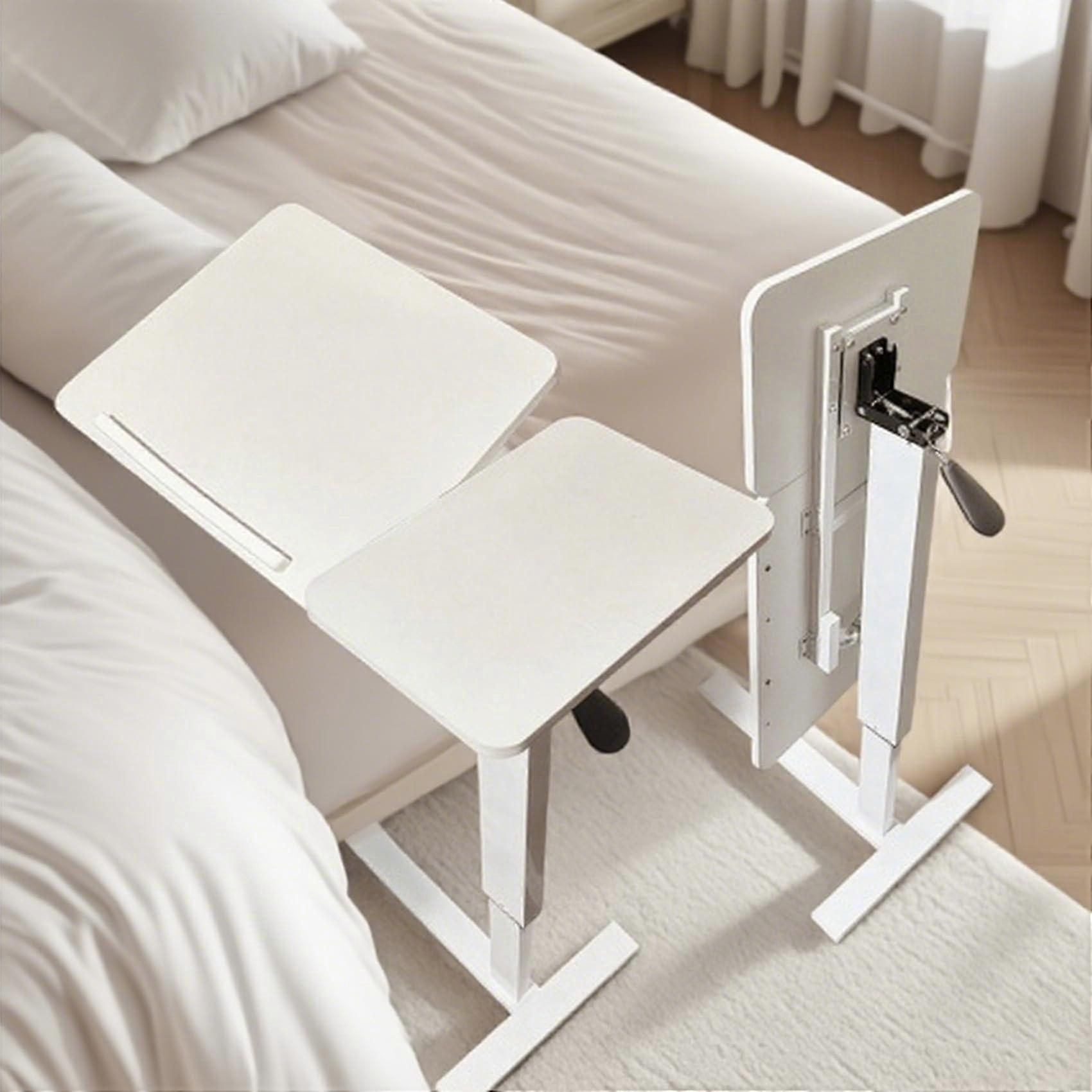 Overbed Table Adjustable Height with Wheels, White Mobile Folding Desk for Home Office