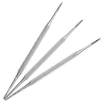 3pcs Double Ended Pedicure Blacks File Satin Ingrown Toe Nail Lifter Onychomycosis Paronychia Nail Cleaning Instrument(Silver)