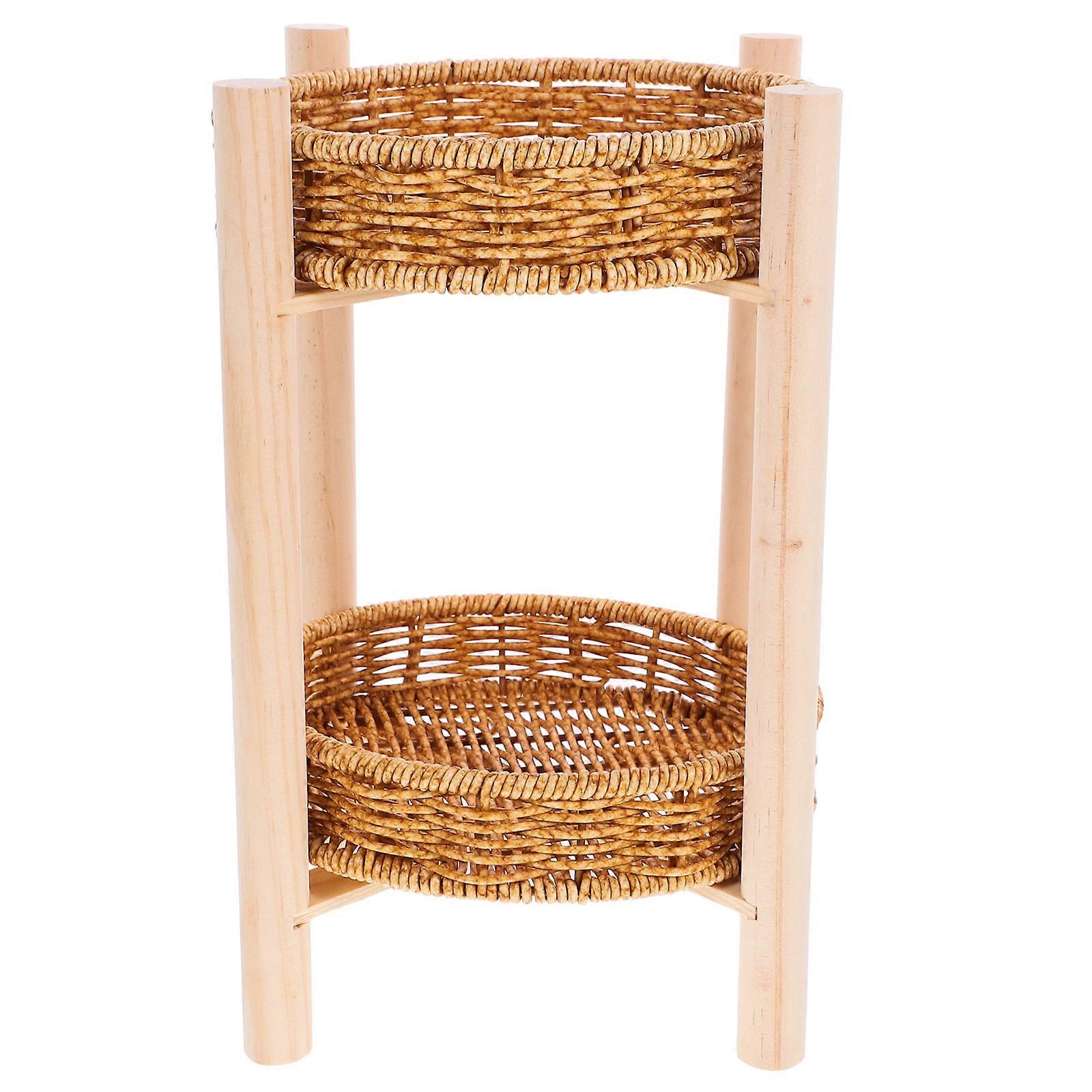 Multi-Function Snack Storage Basket 3 Sets For Study Room Desk Organization Rectangular Shape Brown Wooden Container