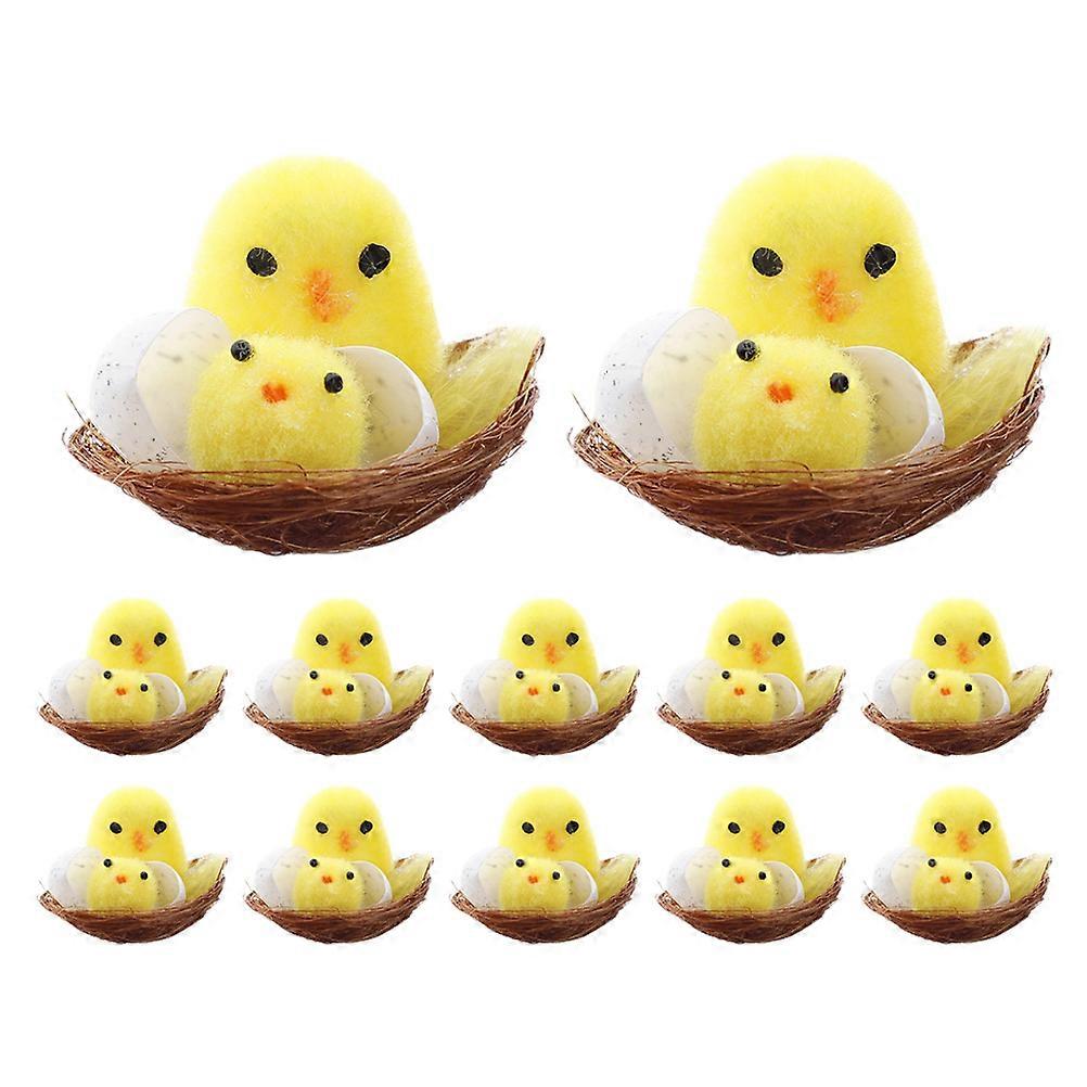 12pcs Easter Fluffy Chicks with Nest Easter Chicks Mini Chicks Fuzzy Chicks Easter Easter Party Favors