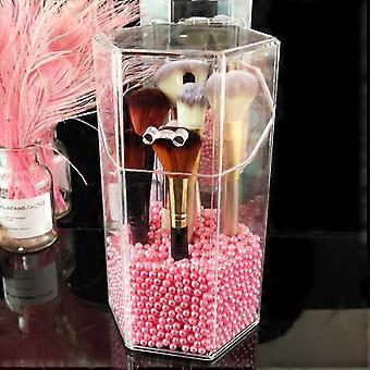 Wekity Soporte para brochas de maquillaje, porta brochas cosméticas acrílicas hexagonales con funda, estante de almacenamiento de brochas cosméticas (incluidas perlas rosas)