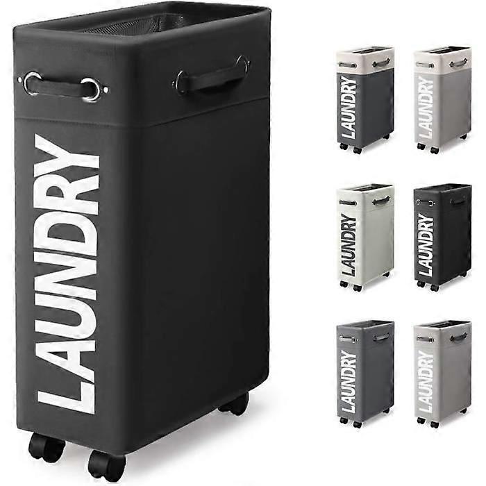 Collapsible Laundry Basket with 4 Wheels, 46L Slim, Thin and Foldable Laundry Hamper, Rectangular Laundry Bin