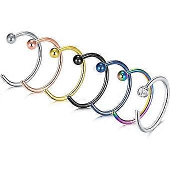 næseringe bøjle 7stk 18g 20g 22g rustfrit stål næseringe piercing bold flad cz top