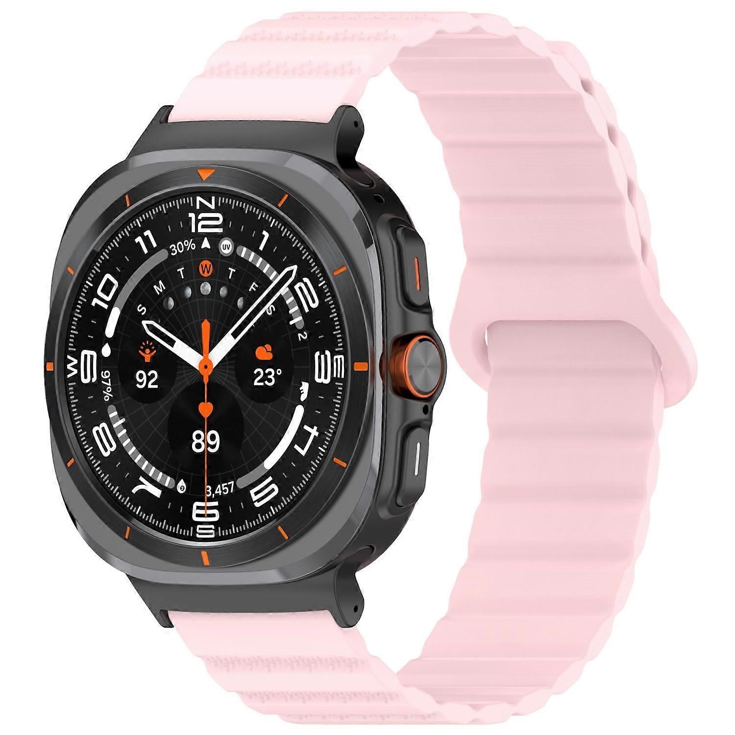 For Samsung Galaxy Watch Ultra 47mm Dot Pattern Silicone Magnetic Strap Pink