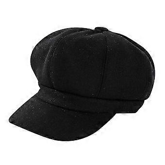 SNDO-Solid Color Woolen Newsboy Cap Octagonal 8 Panel Hat Women Autumn Winter Thickened Warm Beret