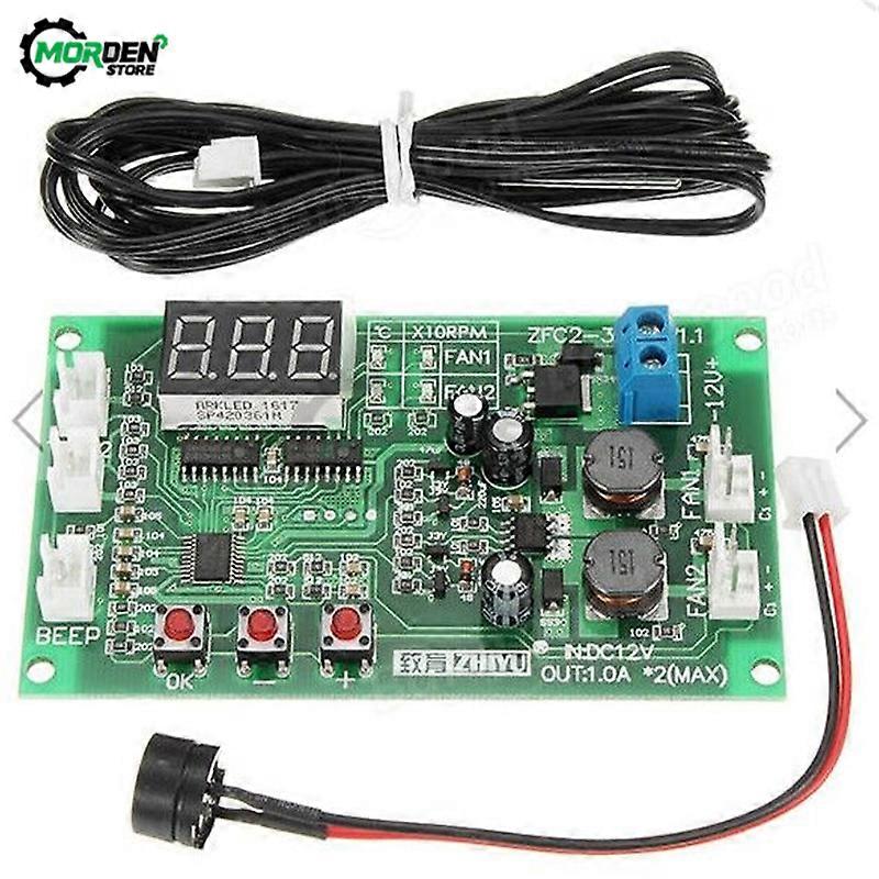 12V Dual Fan Speed Controller with Digital Temperature Display and Sensor, Waterproof NTC