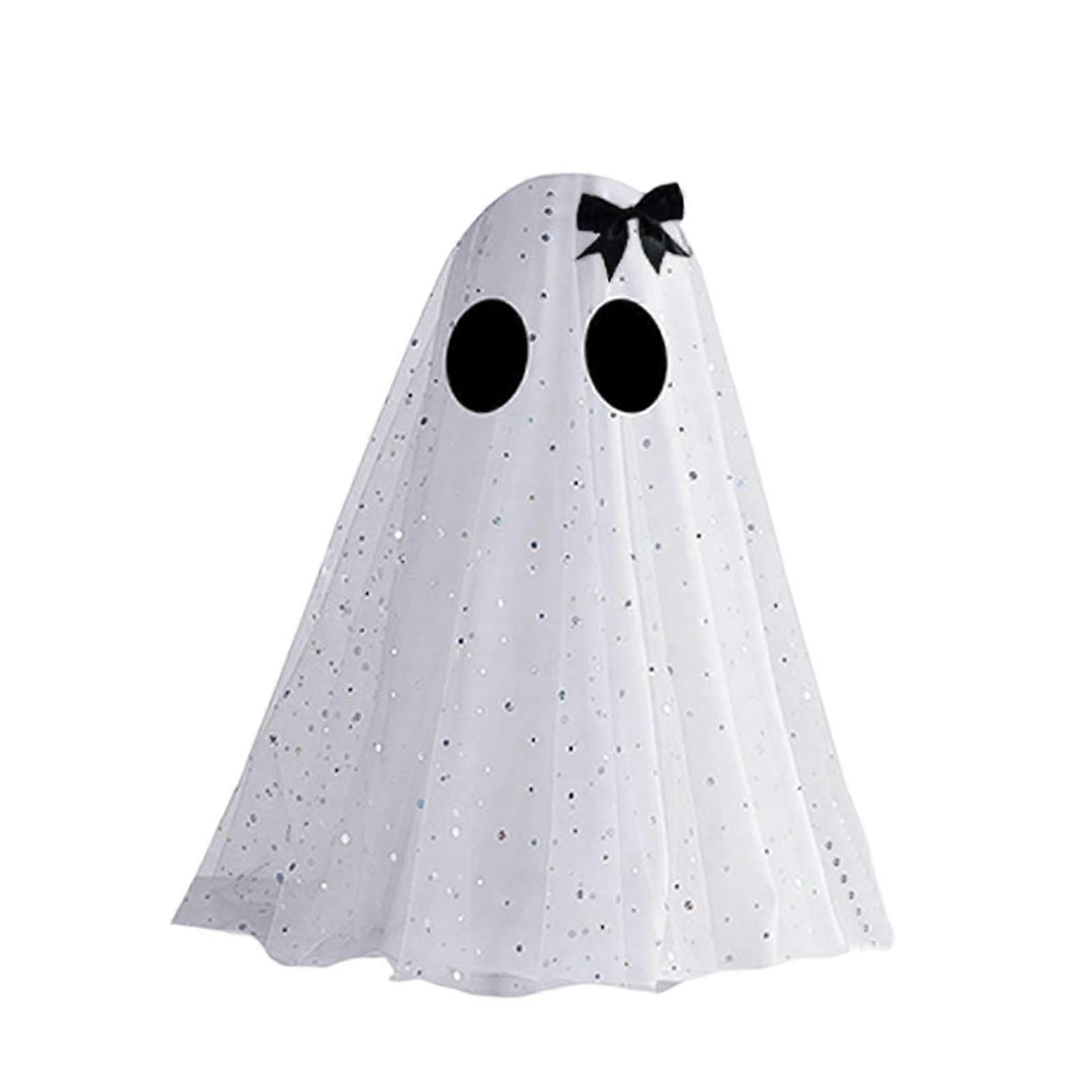 Sequin Mesh Ghost Decor - Standing Ghost with Witch Hat for Tabletop Fireplace Decor