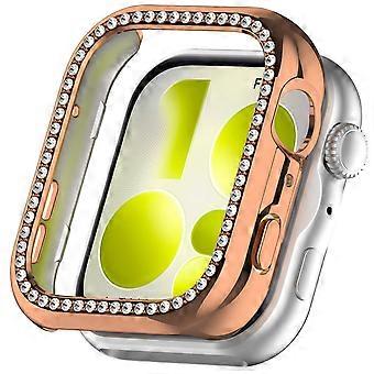 Funda para Huawei Watch Fit 5 con decoración de diamantes de imitación, marco de PC transparente, media cubierta - Oro rosa galvanizado