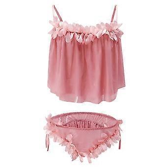 Ensemble pyjama 2 pièces pour femme, soutien-gorge et culotte en dentelle, nuisette fleurie, pyjama à bretelles unies, chemise de nuit en dentelle, douhong
