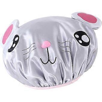 Elastic Kids Bath Caps Cartoon Double Layer Shower Cap Reusable Bath Hat For Kids A4-lsym (grey) (1pc)
