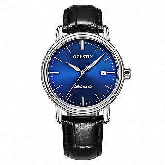 Men's Business Automatic Mechanical Watch, Waterproof Calendar, Leather Strap (Golden Black)