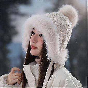 Damen-Reitmütze für Herbst und Winter, winddicht, mit Bommelfutter, dickem Ohrenschutz, warm