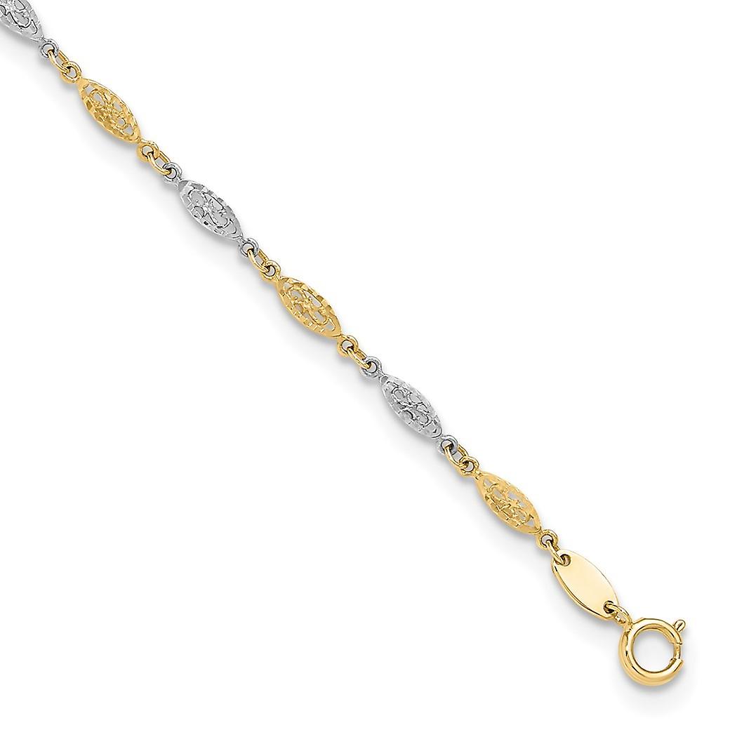2mm 14k Solid Gold Two tone Polished and Sparkle Cut Infinity Link Plus 1in Extension Anklet Le 9 Inch-Anklet for Women