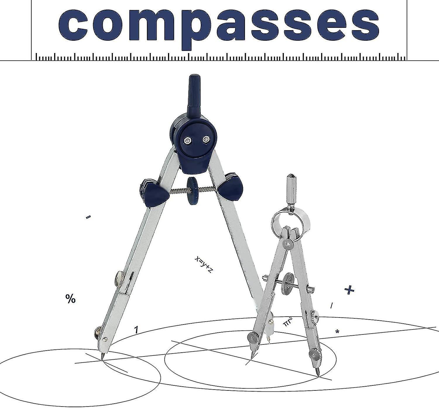 7 Pieces Geometry Set, Including Metal Compass Drawing Tool Scale Ruler Triangle Ruler Protractor And Eraser