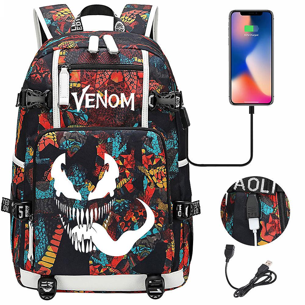 حقيبة ظهر للكمبيوتر المحمول Luminous Venom مع USB ، حقائب مدرسية ذات طابع أنيمي للرجال والنساء