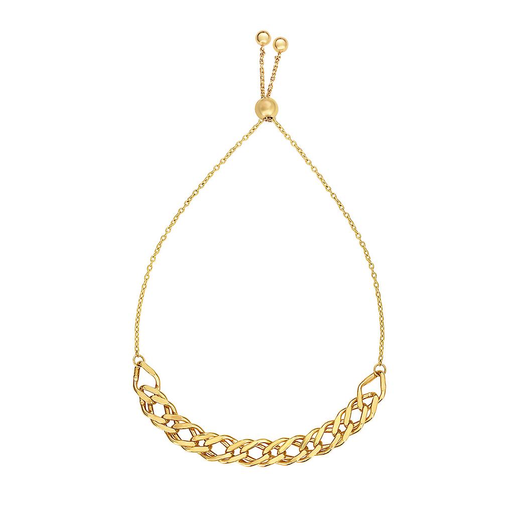 14k Gold Yellow Finish 5mm Shiny Fancy Adjustable Friendship Bracelet Draw String Clasp 9.25 Inch Link-Bracelet for Wome