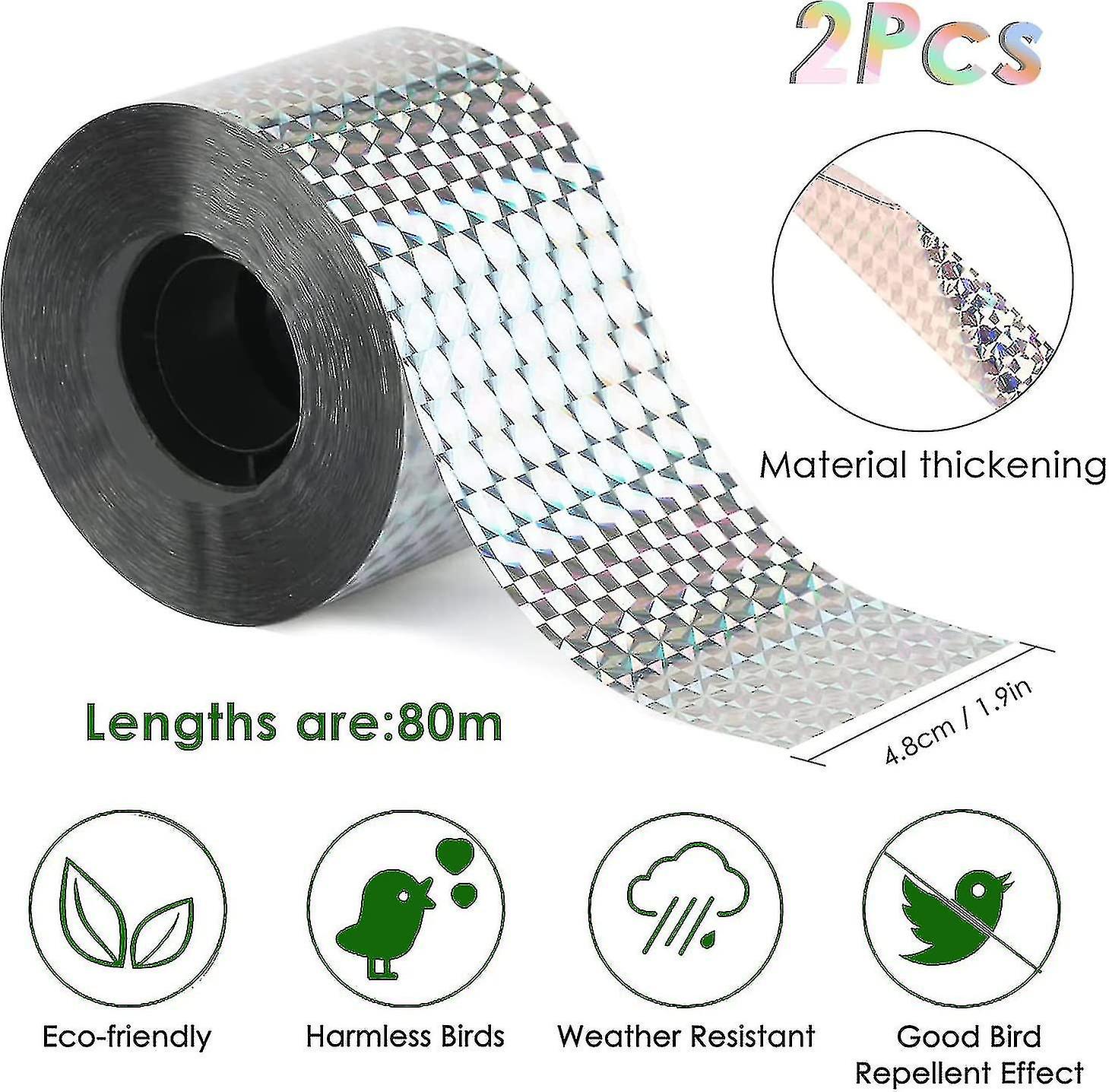 Wabjtam Bird Repellent Tape Set Of 2 Tapes X 80m X 4.8cm Scarecrow