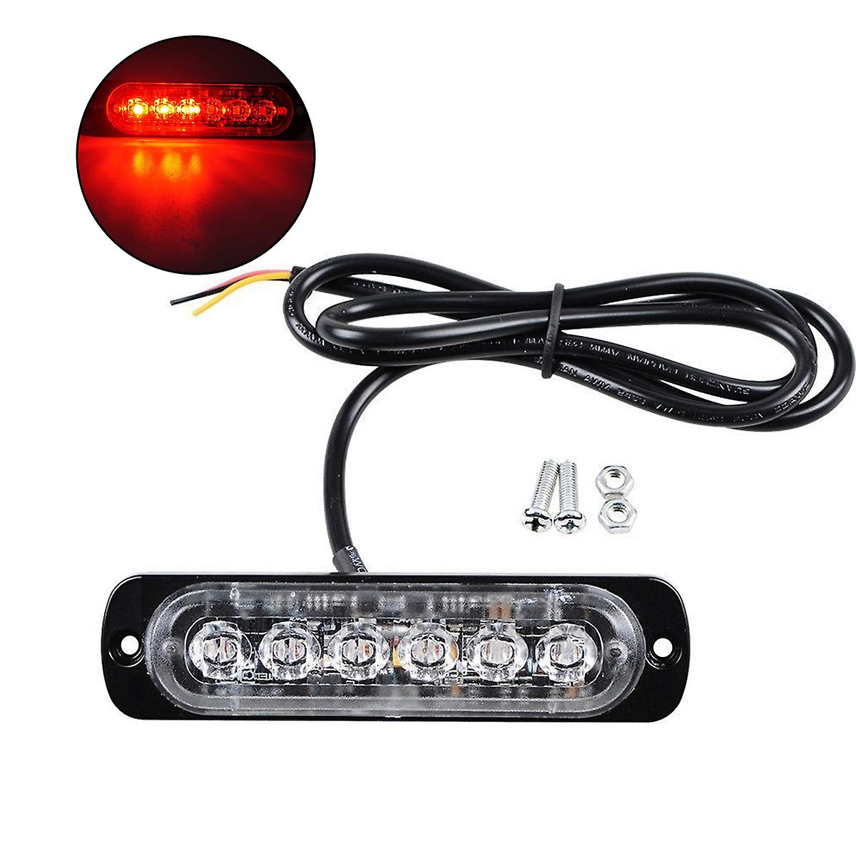 18W 12-24V 6 LEDs Strobe Light 18 Modes Ultra-thin Emergency Flash Warning Caution Light for Trucks Motorcycles (Red Light)