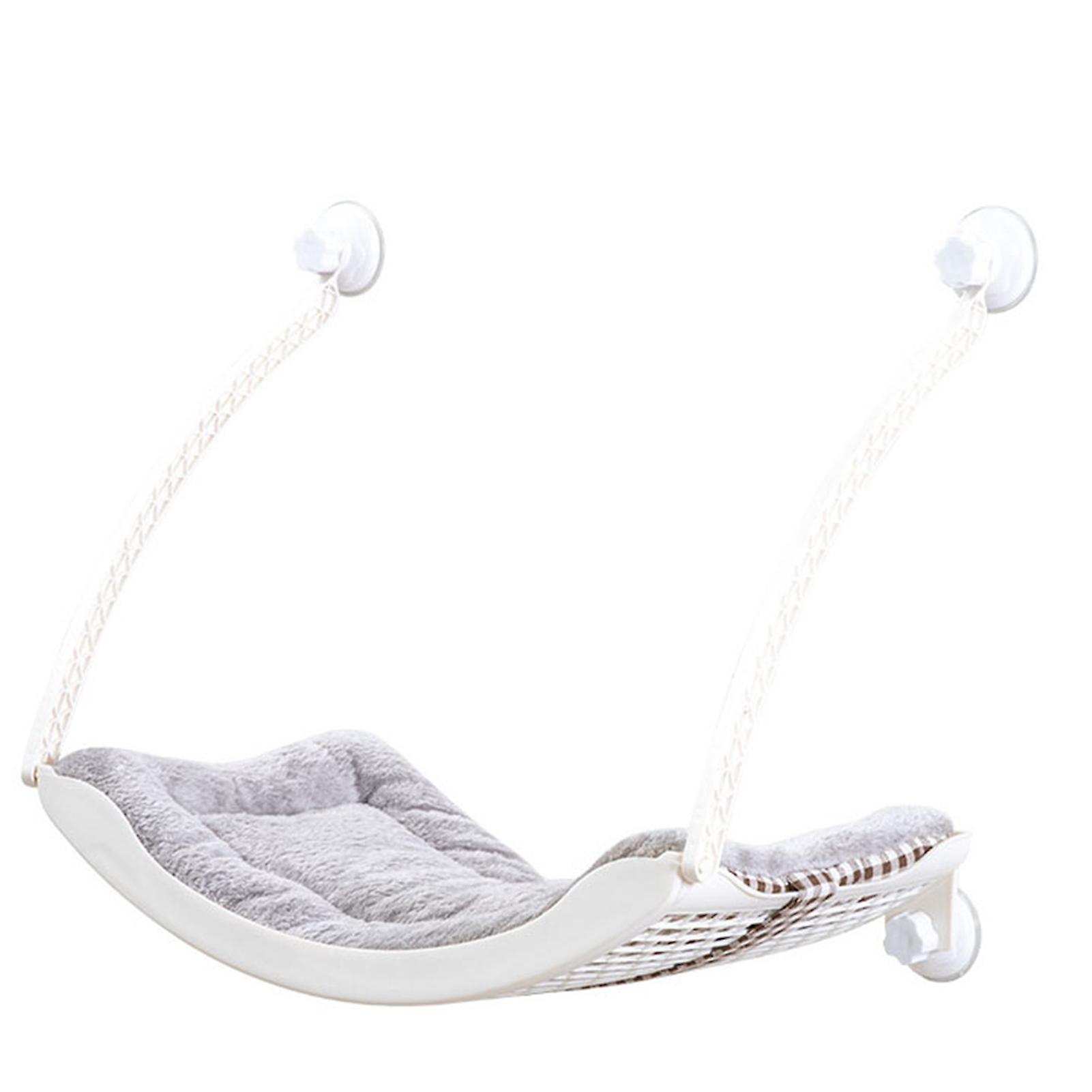 Cat Window Hammock Suspended Ventilation Grid Strong Load Bearing Velvet Cat Window Perch for Cat Pure White 