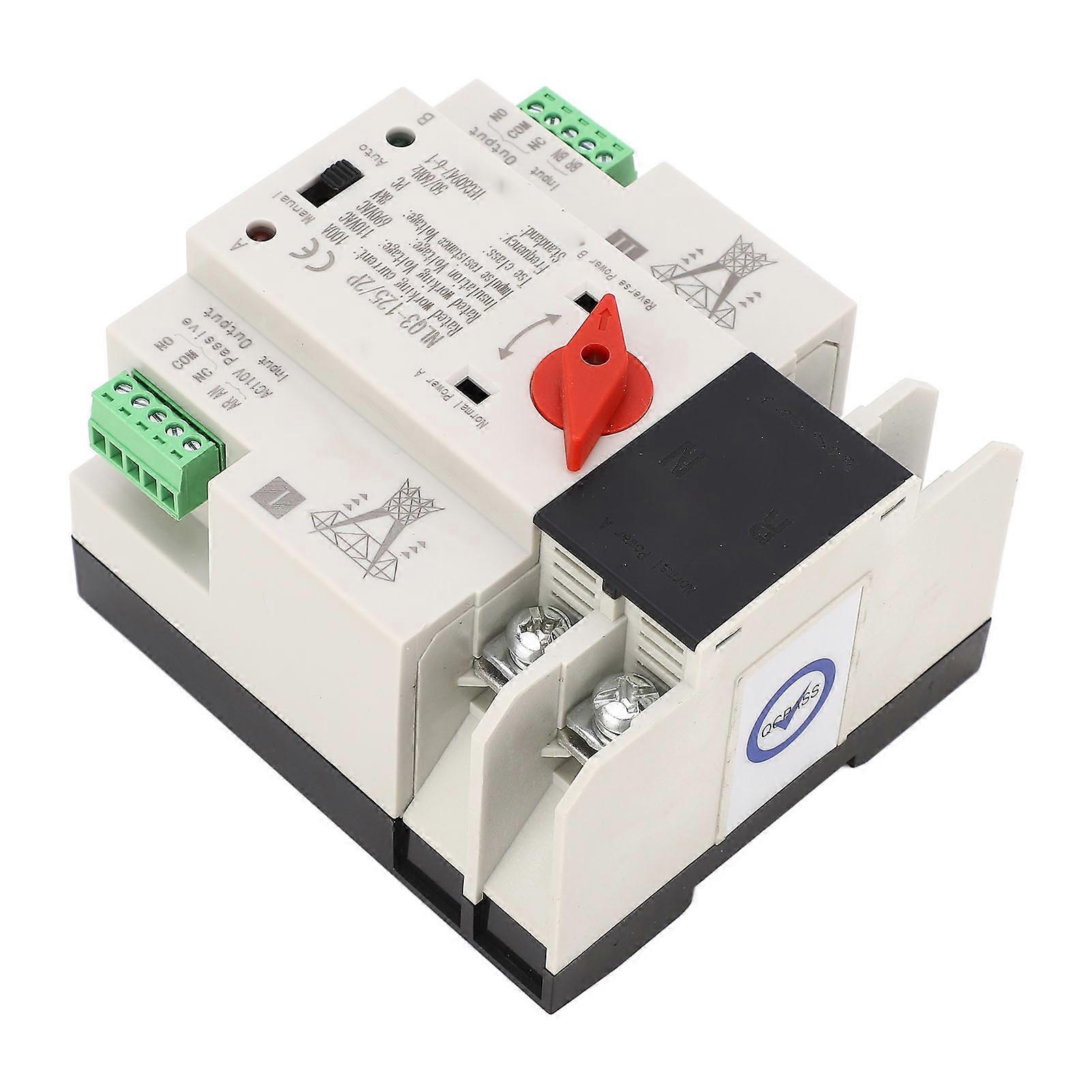 AC110V 100A Dual Power Automatic Transfer Switch 35mm Rail Mounting 2P ATS Generator Transfer Changeover Switch 