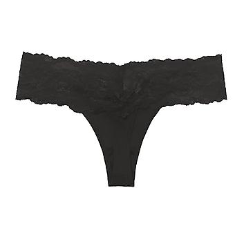 Veeki 3-Pack Women's Thin Lace Hollowed-Out T-Back Low Waist Ice Silk Sexy Cheeky Thong See-Through Panties, Black, L