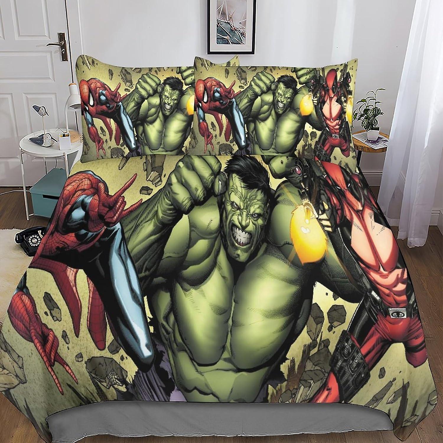 SFYYAYJJ Διπλό μέγεθος πάπλωμα κάλυψη σετ Hulk τυπωμένα παπλώματα καλύμματα κλινοσκεπάσματα μαλακό μικροΐνες εύκολη φροντίδα αναπνεύσιμο για αγόρια κορίτσια ενήλικες πάπλωμα κάλυψη με