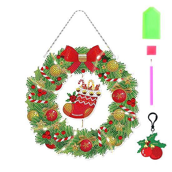 Butterflies Flower Birds Shape 5D Rhinestone Painting Kit with Keychain DIY Christmas Themed LED Light Decorative Painting Pendant