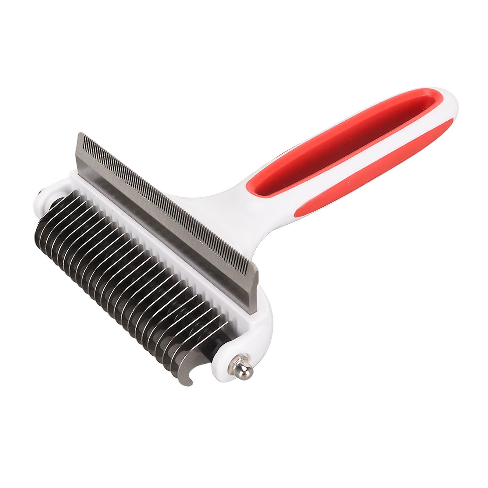 Pet Deshedding Brush 2 in 1 Deshedding Tool and Dematting Undercoat Rake Comb Removing Knots Pet Brush for Cats Dogs L Red