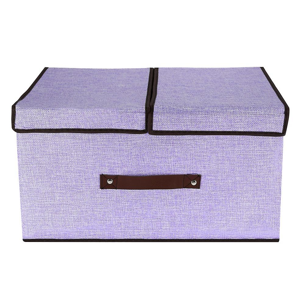 2 Section Storage Box Organizer Divider with Lid and Removable Liner for Clothes Books (Purple)