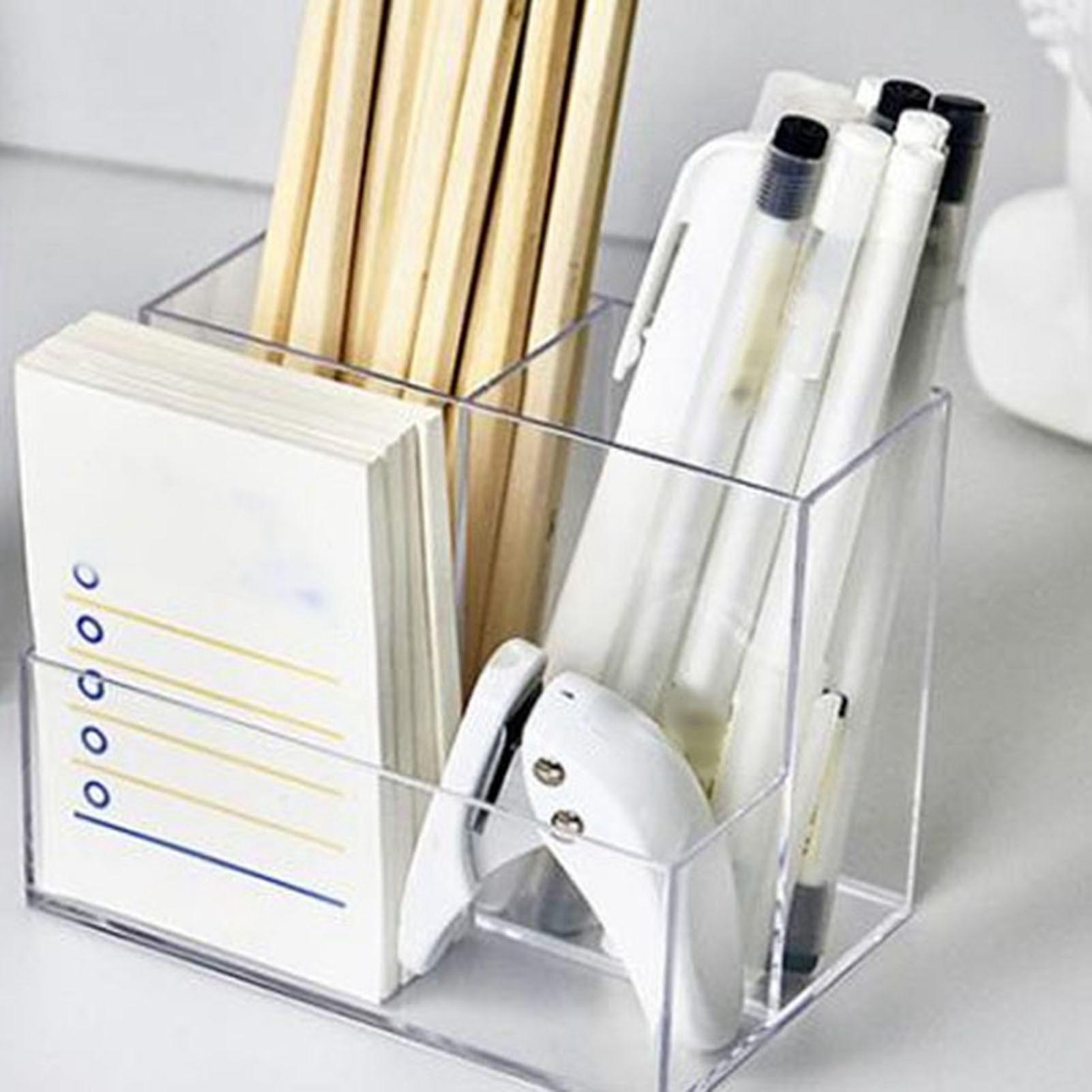 Acrylic Pencil Holder Transparent Multiple Grid Desktop Stationery Storage Box Organizer for Office School Home 