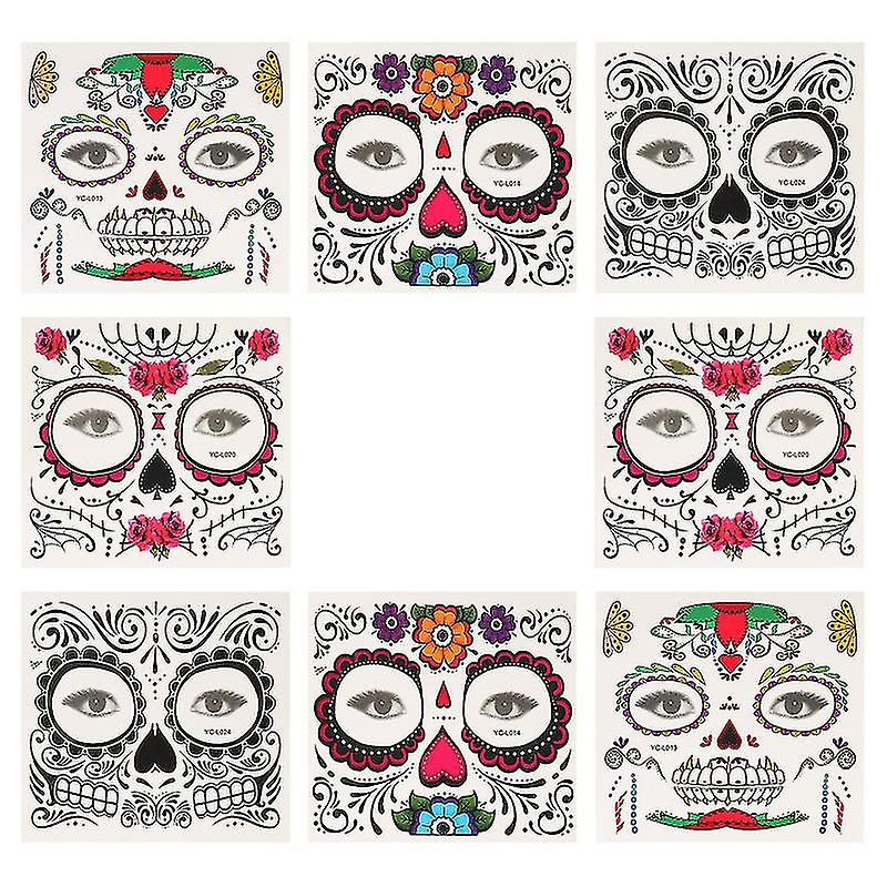 8sheets Face Decals For Halloween Decorations