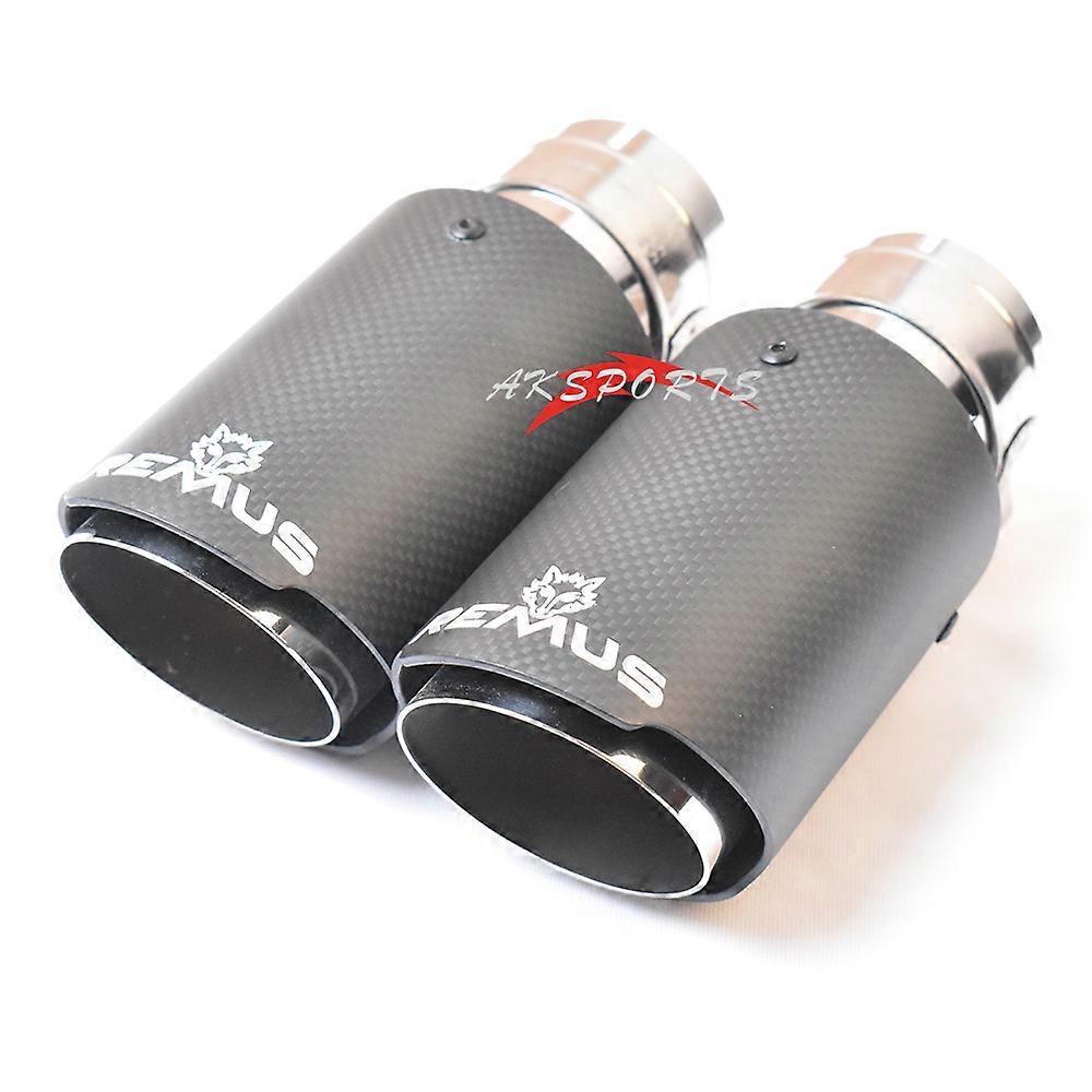1PC Car Exhaust Tail Pipe Matt Carbon Fiber Stainless Steel Straight Flange Muffler Tip With Remus Logo