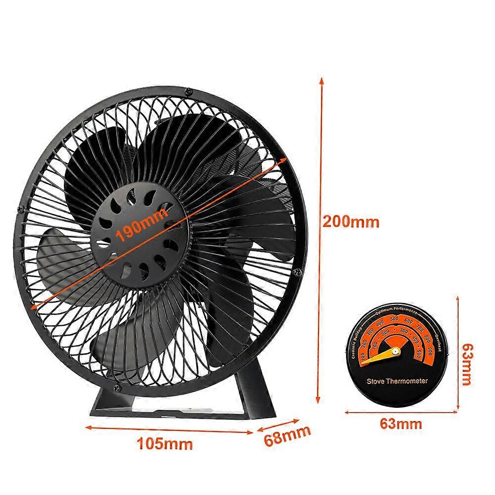 6 Blade Fireplace Fan with Cover Heat Powered Stove Fan Log Wood Burner Eco Quiet Fan Home Heater Efficient Heat Distribution