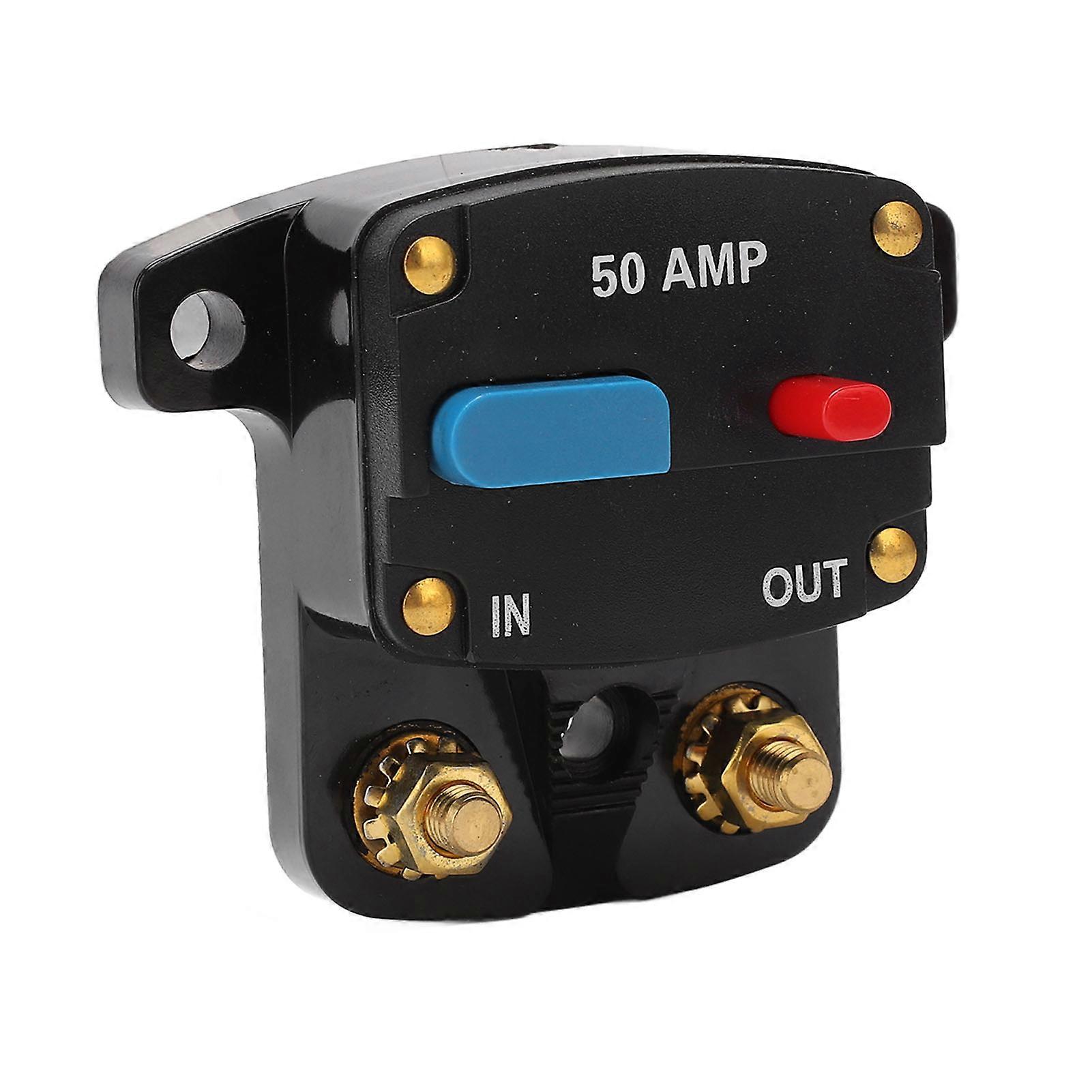 カーオーディオサーキットブレーカー手動リセットヒューズインラインインバーターホルダーカーオーディオステレオシステムボートトラックバス50A YEMAA