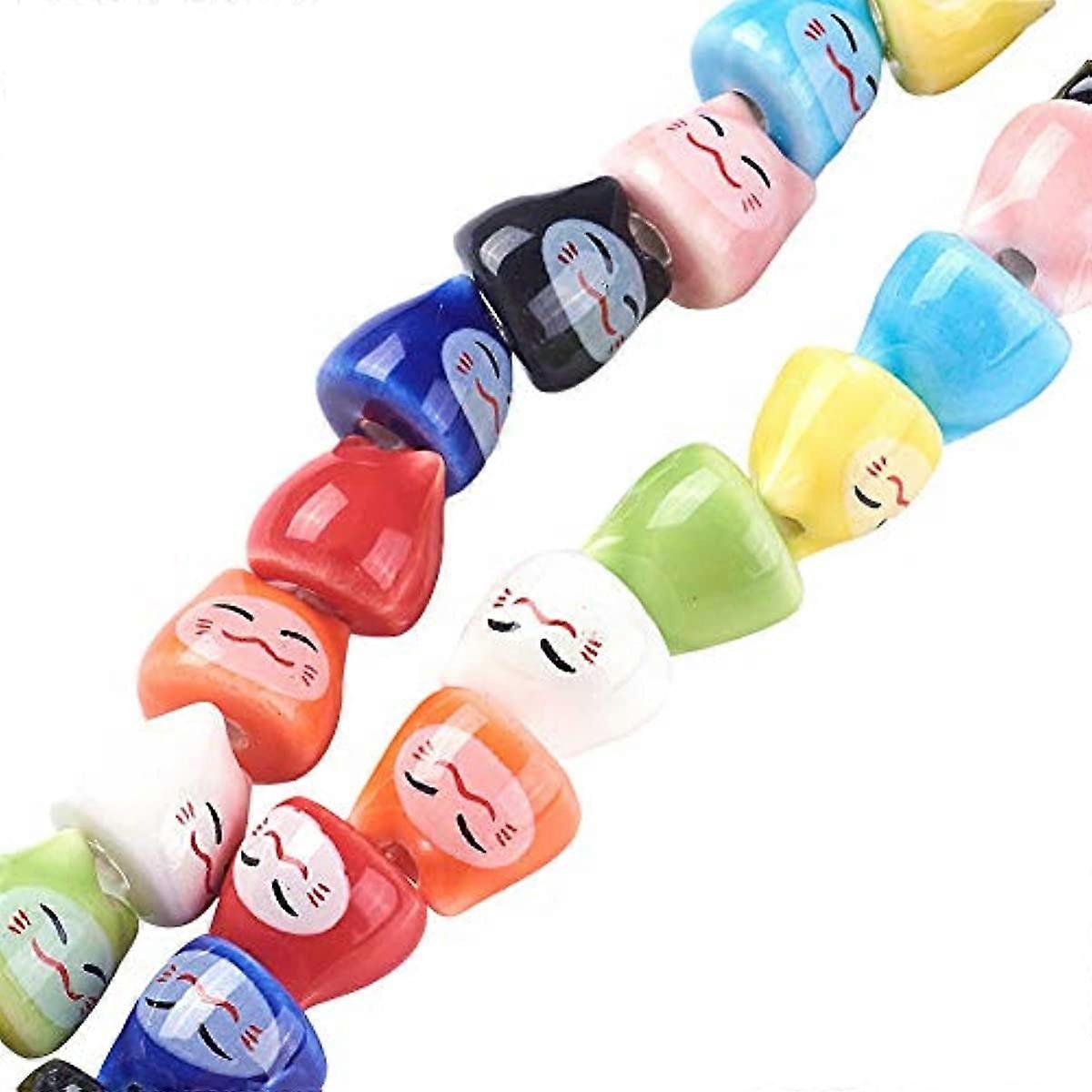 1strand Handmade Printed Porcelain Beads Cat Shaped Charm Mixed Color Spacer Beads Loose Bead Small Hole Beads for DIY Jewelry Making About 40pcs/Stra