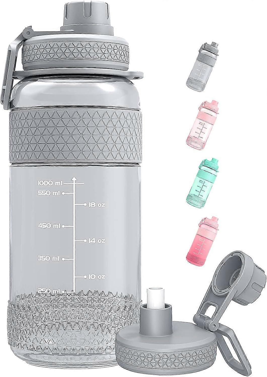 2 L, Sports Water Bottles with Time Marker & Straw(Rock ash)