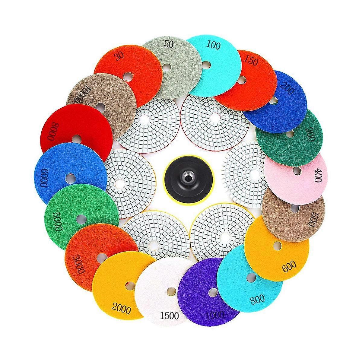 4 Inch Diamond Polishing Pads with M10 Backer Pad, 18PCS 30-10000 Grit Wet/Dry Polish Pad Kit for D