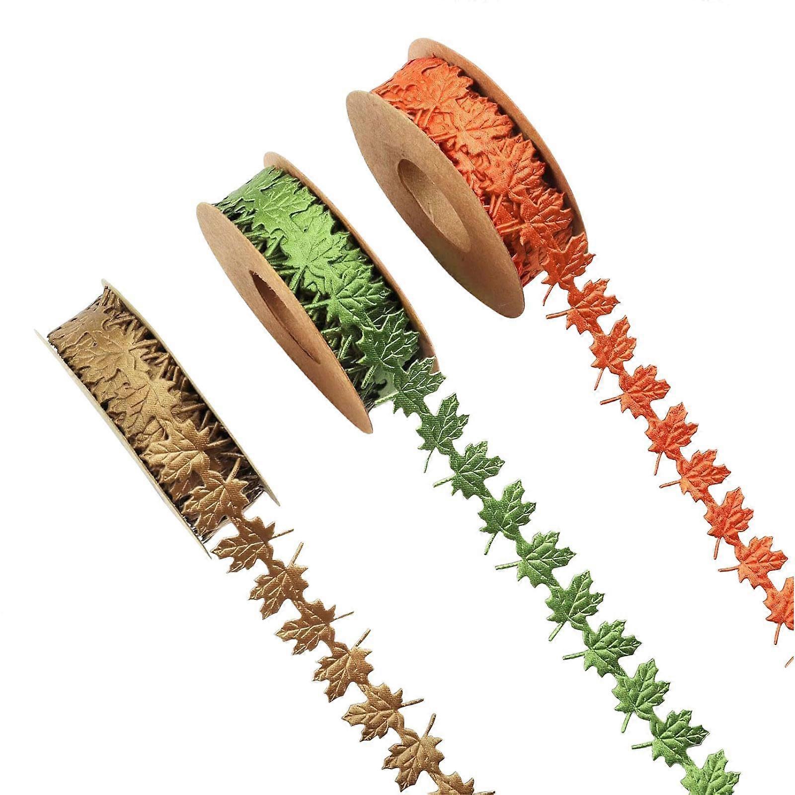 3 Rolls Maple Leaf Ribbon Fall Ribbon for Gift Wrapping Bouquets Making Bows