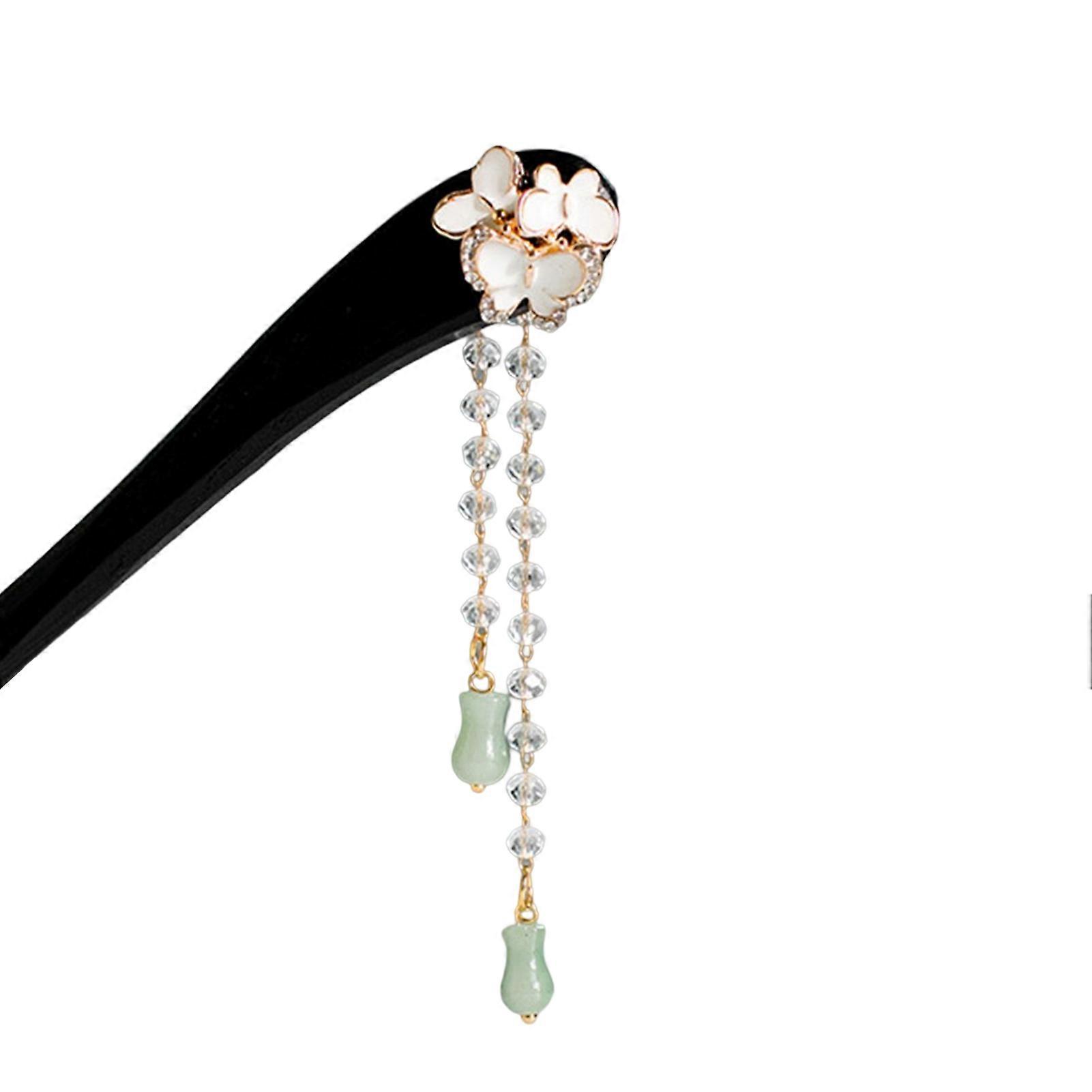 Hair Stick Hairstyle Design Tool with Hypoallergenic Wood Color Retention Tassel for Cheongsam Han Clothes Dress