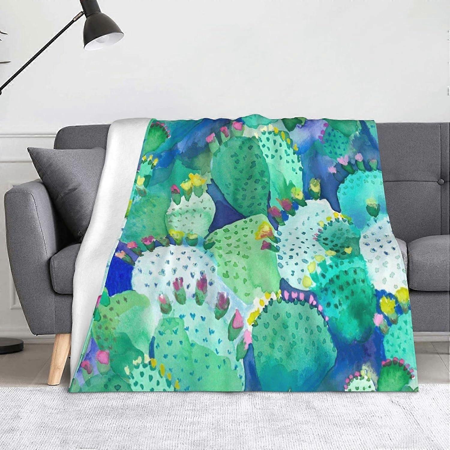Cactus Flower Throw Blanket, Soft Lightweight Flannel Blanket for Sofas, Bed, Settees-GBNH339