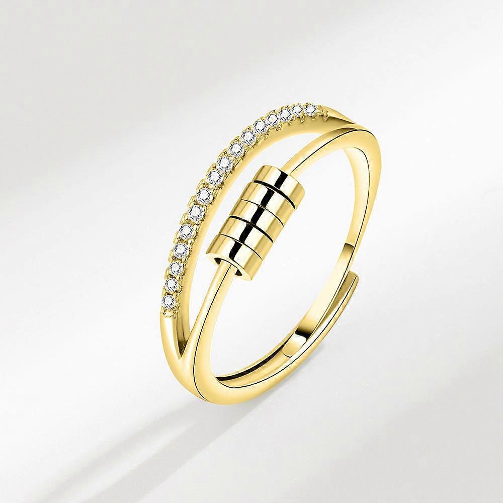 S925 Sterling Silver Five Ring Zirconia Rotatable Ring Gold