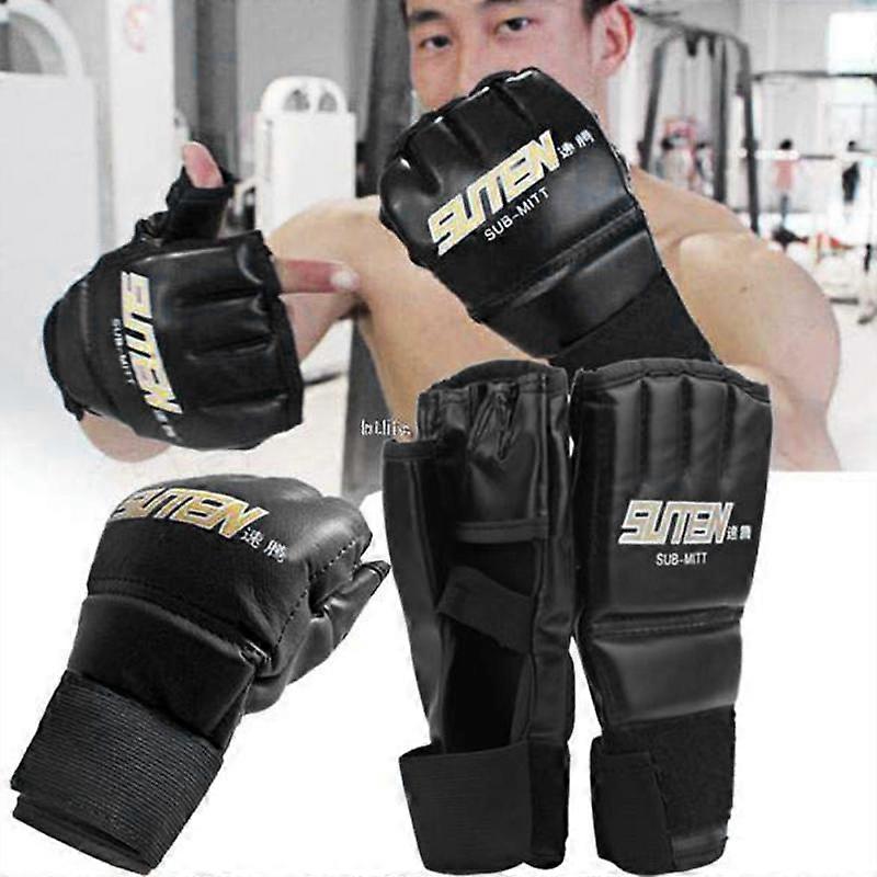 2pc חצי אצבע כפפות איגרוף עור PU לחימה לבעוט כפפות אגרוף קראטה Muay אימון תאילנדי אימון
